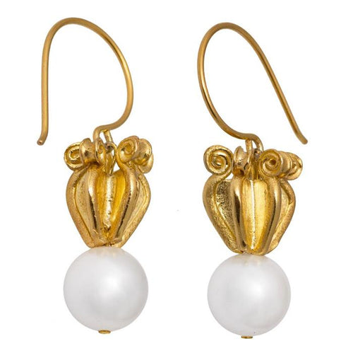Ohrringe vergoldet Perle 925er Silber matt Schirm 25 mm Goldschmiedearbeit - chic - net.de