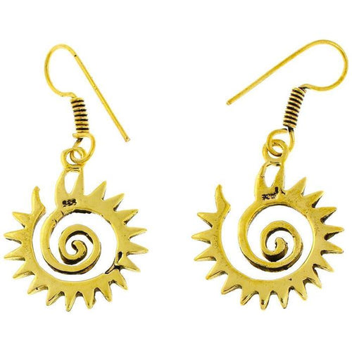 Ohrringe Zacken Spirale Messing antik golden nickelfrei Tribal Brass Ohrhänger glänzend Piercing - chic - net.de