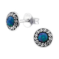 Load image into Gallery viewer, Ohrstecker 925 Silber Opal E - Coat oxidiert Feuer Ball - chic - net.de
