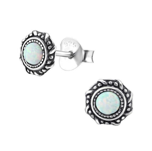 Ohrstecker 925 Silber Opal E - Coat oxidierter Rand - chic - net.de