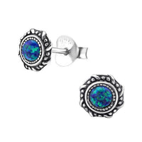 Load image into Gallery viewer, Ohrstecker 925 Silber Opal E - Coat oxidierter Rand - chic - net.de

