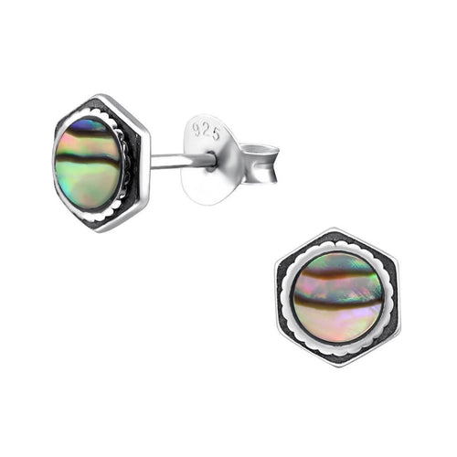Ohrstecker 925 Sterling Silber Hexagon E - Coat Abalone Epoxid - chic - net.de
