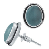 Load image into Gallery viewer, Ohrstecker Chalzedon hellblau Stein oval 10 mm Ø 925 Sterling Silber hoch Rand - chic - net.de

