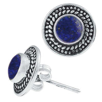 Cargar imagen en el visor de la galería, Ohrstecker Lapis rund Scheibe Kranz 10 mm Ø 925er Sterling Silber oxidiert - chic - net.de
