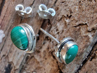 Load image into Gallery viewer, Ohrstecker Malachit grün Tropfen 6 mm 925er Sterling Silber Rand Stein Silberohrstecker - chic - net.de
