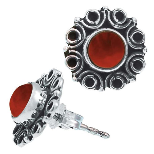 Ohrstecker orange Stein Karneol rund, silber Rand Blume Kreise Ohrringe 925er Sterlingsilber - chic - net.de