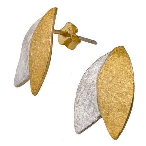 Ohrstecker vergoldet Blätter 925er Silber gebürstet gebogen 19mm Goldschmiedearbeit - chic - net.de