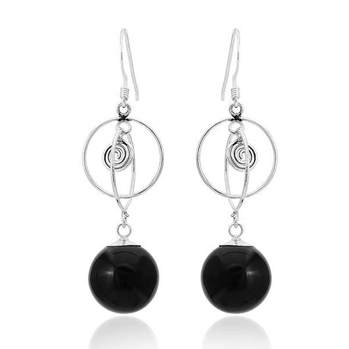 Onyxohrringe Ohrhänger Kreis Spirale 925er Sterling Silber nickelfrei Onyx Perle schwarz - chic - net.de
