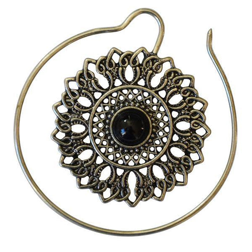 Piercing 10g Ohrgewicht White Brass Blume Onyx Spirale - chic - net.de