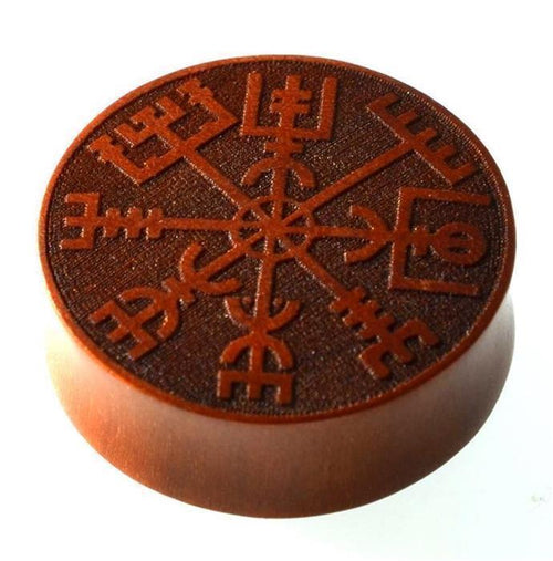 Plug Holz Wikinger Kompass Vegvisir braun double flared - chic - net.de
