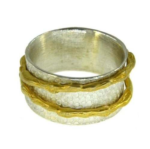 Ring Silber vergoldet Kreis Waben gestempelt breit Ringe - chic - net.de