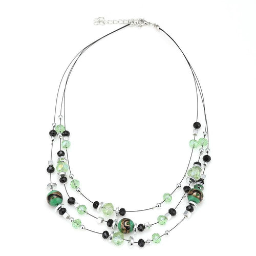 Schmuckset Kette Perlen grün schwarz Glasperlen Ohrringe grün Halskette Damen Schmuckdraht verstellbar ca 46 cm - chic - net.de