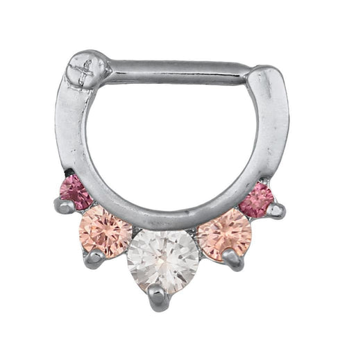 Septum Clicker Edelstahl silberfarben rosa weißer groß Zirkonia Steine - chic - net.de