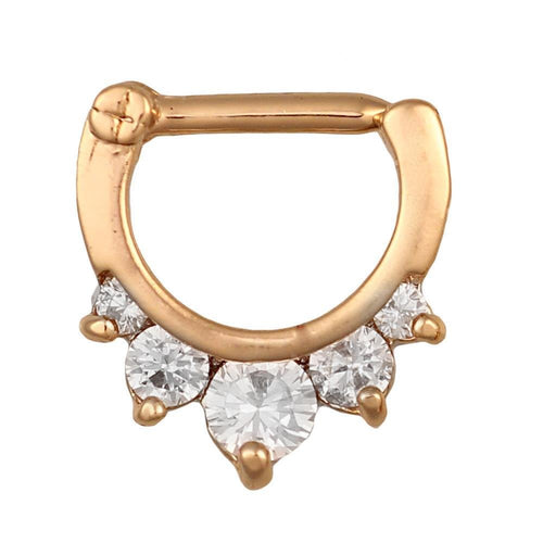 Septum Clicker Piercing Edelstahl goldfarben runde weiße Zirkonia Steine - chic - net.de
