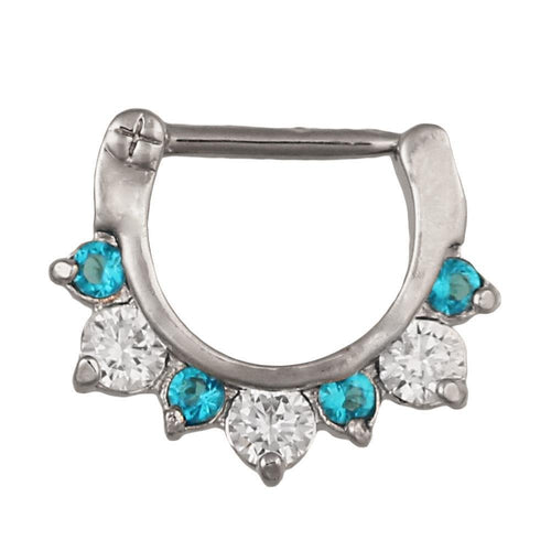Septum Clicker Piercing Edelstahl silberfarben Klippverschluss runde große kleine blau und weiße Zirkonia Steine - chic - net.de