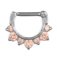 Load image into Gallery viewer, Septum Clicker Piercing Edelstahl silberfarben rosa Zirkonia Steine - chic - net.de

