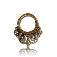 Load image into Gallery viewer, Septum Piercing Nasenringe verschnörkelt Spiralbogen Messing goldfarben nickelfrei antik exotisch Ohrring - chic - net.de
