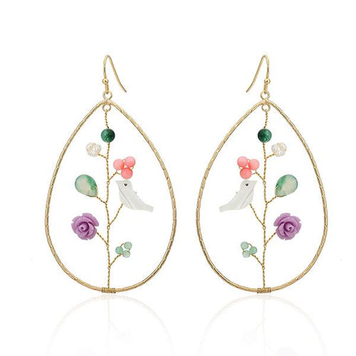 Set Kette Ohrringe 18 karat vergoldet Tropfen Vogel Rose nickelfrei Steine Perlmutt grün lila rosa - chic - net.de