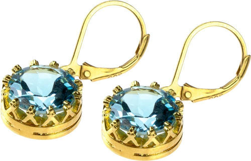 Silberohrringe Krone rund Topas blau facettiert 1 micron vergoldet 925er Sterling Silber 10 mm - chic - net.de