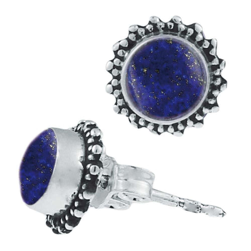 Silberohrstecker Lapis rund 8 mm Punkte Spitzen Rand 925er Sterling Silber - chic - net.de