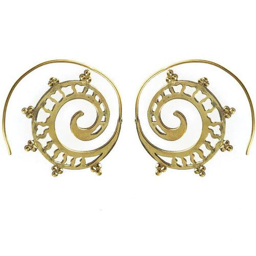 Spiralen Ohrringe 44 mm Dreiecke Kreise Muschel Messing antik golden nickelfrei Tribal Piercing - chic - net.de