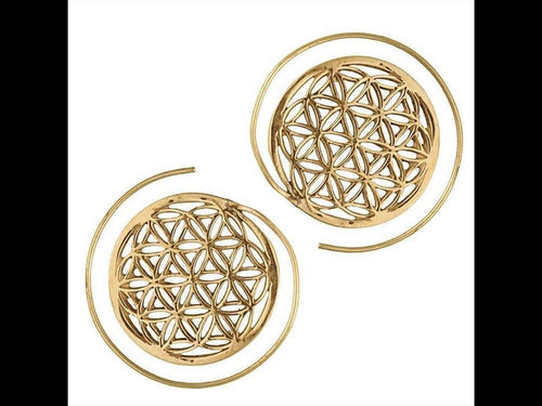 Spiralen Ohrringe Blume des Lebens Messing antik golden nickelfrei Tribal Piercing flower of life - chic - net.de