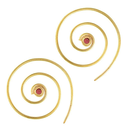 Spiralen Ohrringe dünn Granat rund Messing Brass antik golden nickelfrei Piercing Tribal Schmuck - chic - net.de