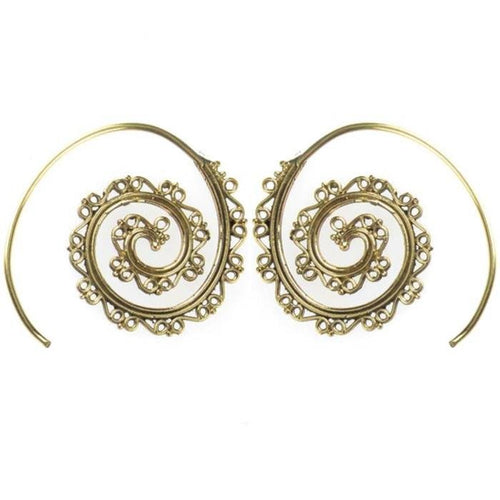 Spiralen Ohrringe liegend Kerbe Messing Brass antik golden nickelfrei Tribal Piercing Schmuck - chic - net.de