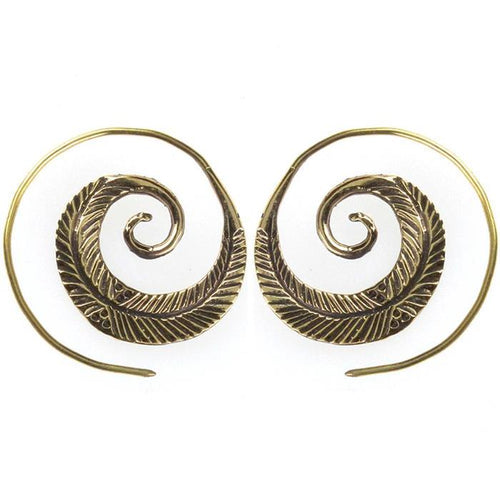 Spiralen Ohrringe oxidiert Blatt breit Messing Brass antik golden nickelfrei Tribal Piercing Schmuck - chic - net.de