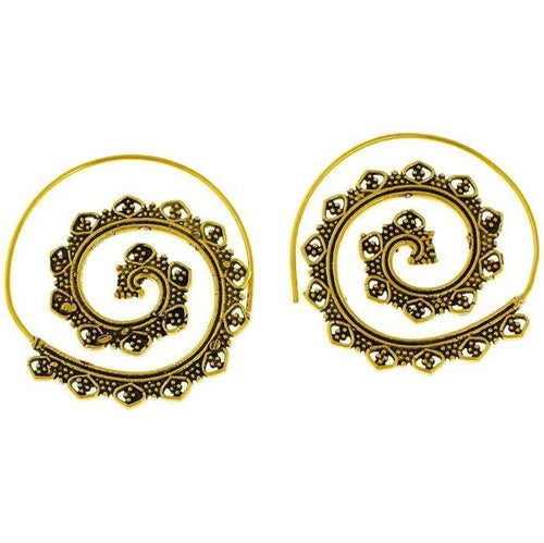 Spiralen Ohrringe Rauten Pyramiden Messing antik golden nickelfrei Piercing Tribal Brass Schmuck - chic - net.de