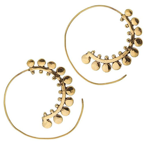 Spiralen Ohrringe zweireihige Punkte Messing Brass antik golden nickelfrei Tribal Piercing - chic - net.de
