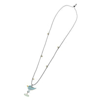 Load image into Gallery viewer, Stoffband Kette schwarz goldfarben Brass oxidiert Vogel Stein blau grün - chic - net.de
