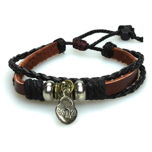 Surfer Lederarmband geflochten Herz Schloss Band Brass verstellbar Leder Schnur nickelfrei - chic - net.de