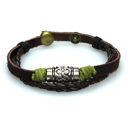 Surfer Lederarmband geflochten Ornament Perle grün Band Brass verstellbar Leder Schnur nickelfrei - chic - net.de