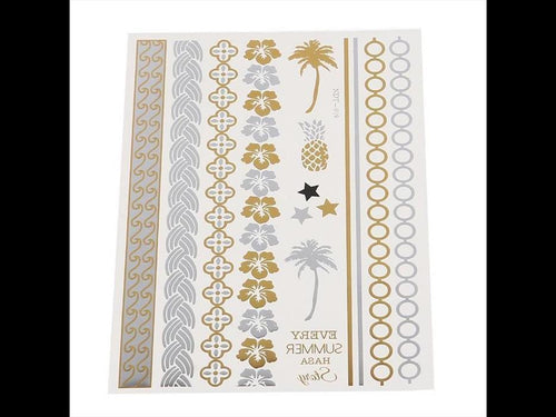 Tattoo golden silbern Streifen Armband Sommer Blumen Palmen Wellen 15 Motive 1 Bogen - chic - net.de