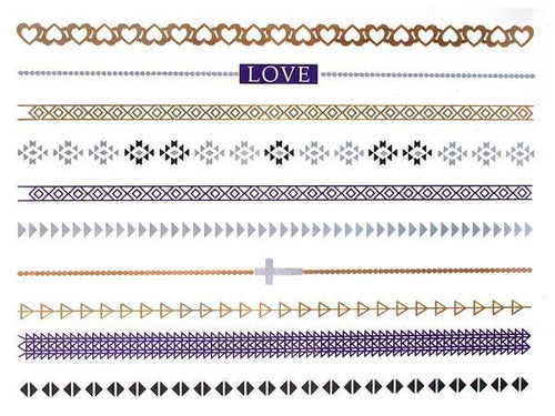 Tattoo golden silbern temporär Motivbogen Klebetattoos blau Ketten Kreuz Schmuck Tattoos - chic - net.de