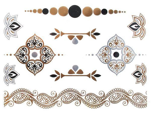 Tattoo golden silbern temporär Motivbogen Klebetattoos Ornamente Kreise Schmuck Tattoos - chic - net.de