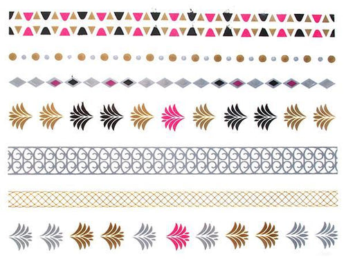 Tattoo golden silbern temporär Motivbogen Klebetattoos rosa Farn Ketten Schmuck Tattoos - chic - net.de
