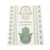Load image into Gallery viewer, Tattoo golden silbern Türkis Armband Streifen Muster Fatima Khamsa Hand 12 Motive 1 Bogen - chic - net.de
