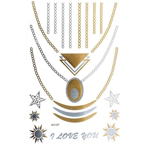 Tattoo Motivbogen golden silbern temporär Ketten Stern Sonne Klebetattoos Tattoos - chic - net.de