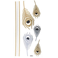 Load image into Gallery viewer, Tattoo Motivbogen golden silbern temporär Klebetattoos Pfau Kette Schmuck Tattoos - chic - net.de
