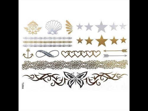 Tattoo Motivbogen golden silbern temporär Klebetattoos Tribal Herzen Sternbänder Schmuck Tattoos - chic - net.de