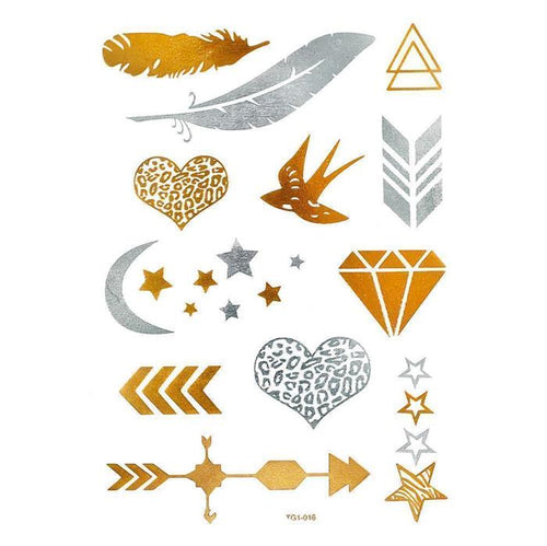 Tattoo Motivbogen golden silbern temporär Leo Herz Diamant Klebetattoos Schmuck Tattoos - chic - net.de