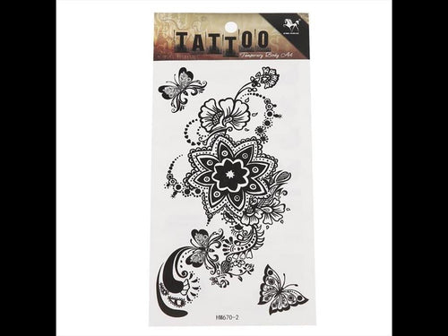 Tattoo schwarz Blume verziert Schnörkel Ranken Schmetterlinge temporär Klebetattoos - chic - net.de