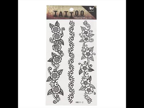 Tattoo schwarz Schnörkel Linien Büten Ranken Armband Handgelenk temporär Klebetattoos - chic - net.de