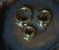 Load image into Gallery viewer, Universal Piercing Ring Brass Aqua Kristall Knoten celtic - chic - net.de
