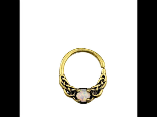 Universal Piercing Ring Brass Opal weiß Knoten celtic - chic - net.de