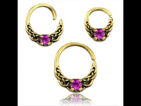 Load image into Gallery viewer, Universal Piercing Ring Brass pink Kristall Knoten celtic - chic - net.de
