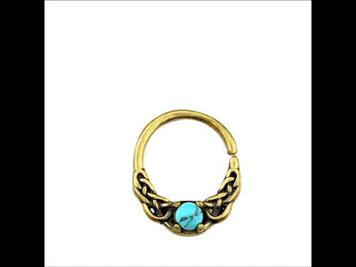 Universal Piercing Ring Brass Türkis Stein Knoten celtic - chic - net.de