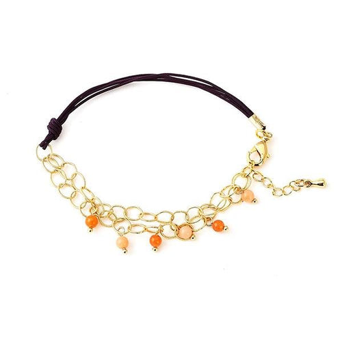 vergoldet Kupfer Armband 18 karat lila orange Stein Kordel filigran nickelfrei Karabiner verstellbar - chic - net.de